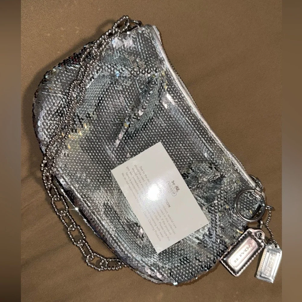 Coach Silver Sequin Chain bag with Charm Tags